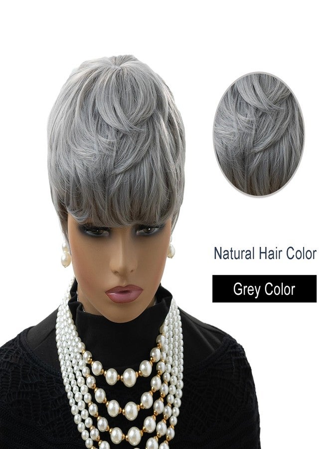 MOONSHOW Short Grey Pixie Wigs for Black Women Short Gray Pixie Wig Pixie Cut Wigs for Black Women Synthetic Glueless Layered Wig with Bangs for Women - Image 4